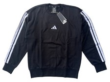 Adidas Mens Black/ White Essential 3-Stripes Soft Fleece Pullover Sweatshirt
