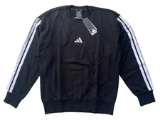 Adidas Mens Black/ White Essential 3-Stripes Soft Fleece Pullover Sweatshirt