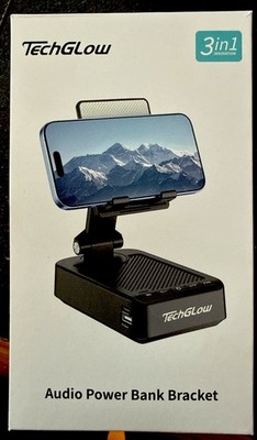 TechGlow Foldable Cellphone Stand with Bluetooth Speaker and Power Bank White