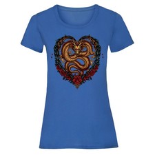 Golden Dragon Mythology Damen T-Shirt Ornate Rose Heart Fantasy