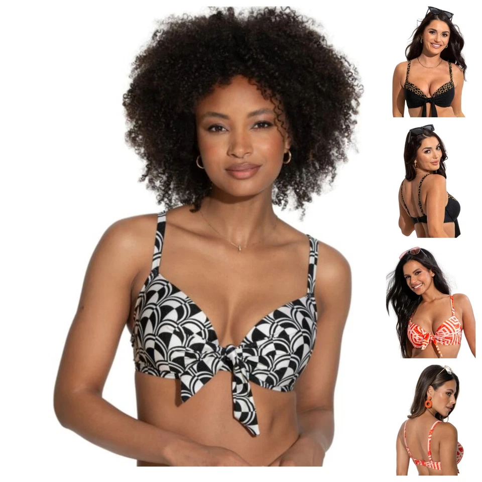 Top de bikini Pour Moi Casablanca ligeramente acolchado corbata frontal traje de baño para mujer 24401 - Imagen 1 de 1