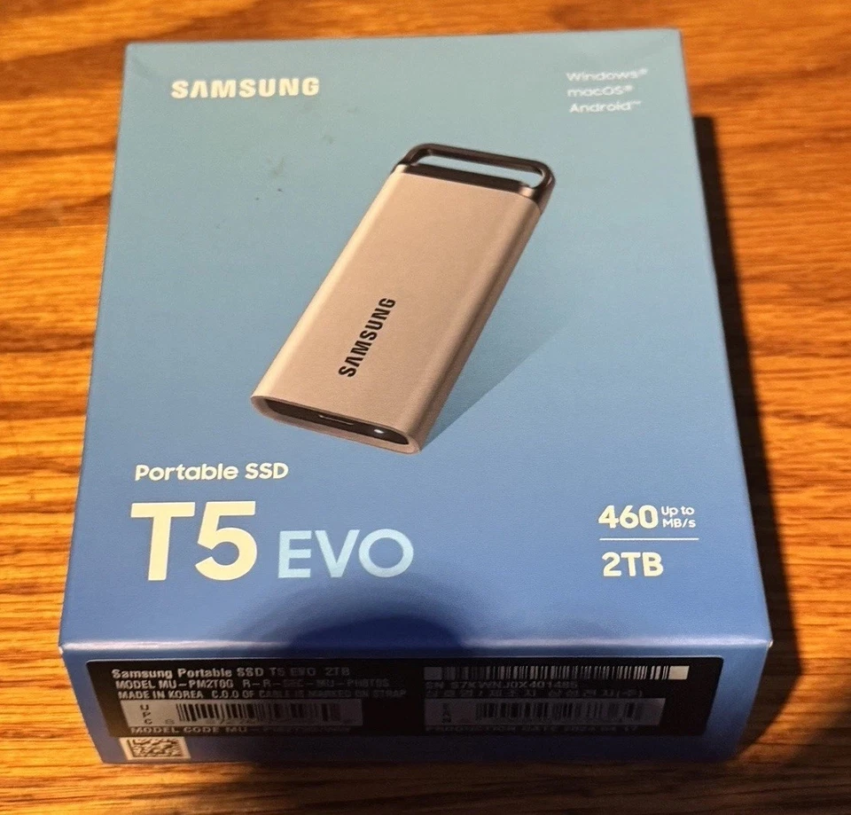 Samsung T5 EVO Portable SSD 2TB, bis zu 460MB/s USB 3.2 Gen 1 grau - neu versiegelt