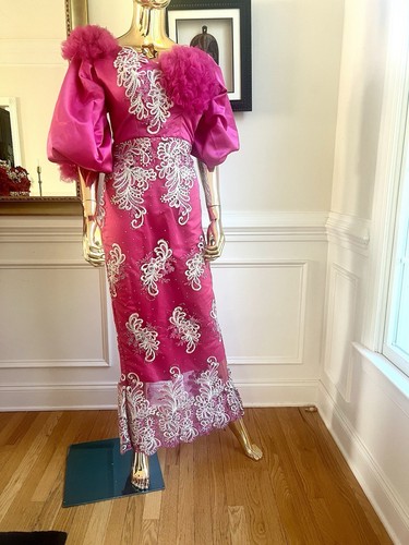 Pink Lace African Long Dress, African Outfits, Nigerian Lace Dress, Lace Dress - Picture 2 of 9