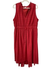 Old Navy Midi Dress XL Waist Defined Ruffled Tie Neck Red Trendy Chic NEW