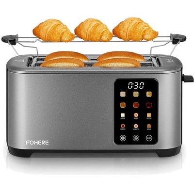 Edelstahl Toaster mit 4 Scheiben, 1400W, 9 Bräunungsstufen, Touchscreen, Grau
