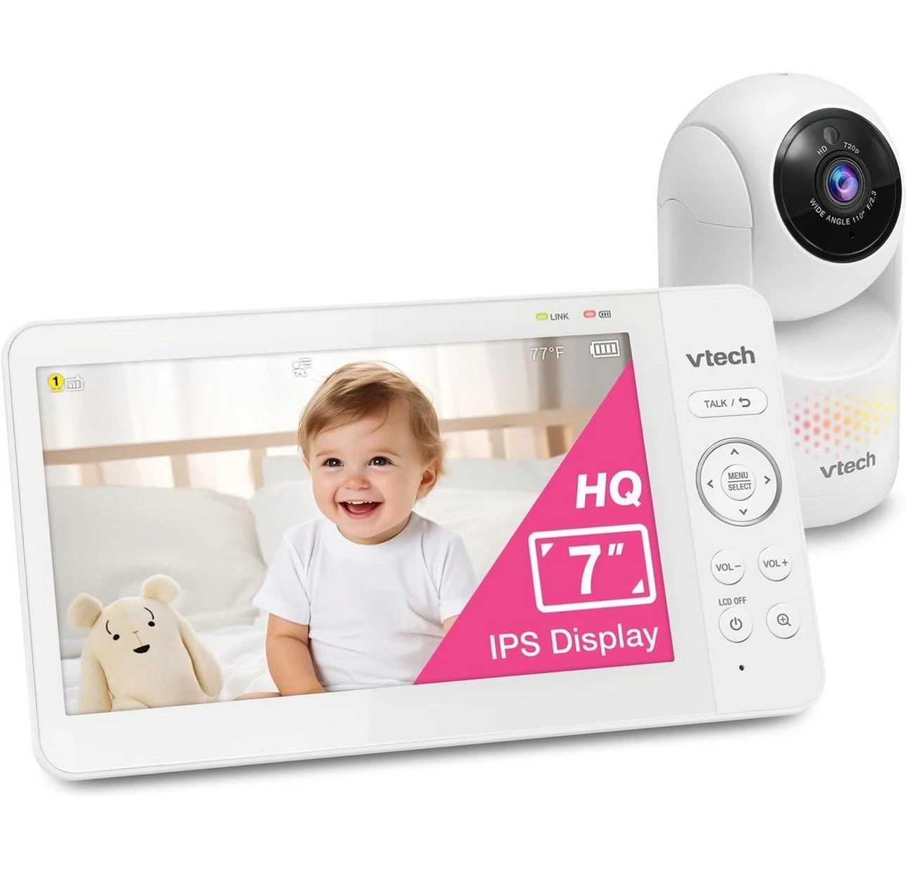VTech Pan & Tilt Baby Video Monitor /Nursery Camera, No WiFi "White"openbox