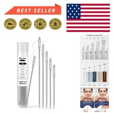 50-Piece Large Eye Hand Sewing Needles Set in Silver - Durable Iron Alloy