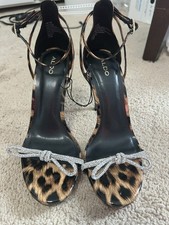 New Aldo Serene Women's Leopard Sandal Heels With rhinestone bow Size 8.5