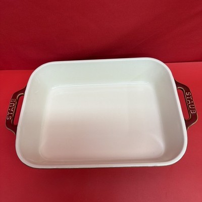 STAUB France Large 10.5in x 8in Ceramic Rectangular Gratin Dish - Rustic Red
