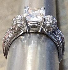 Gorgeous Fancy Sterling Silver Cocktail Ring Emerald Cut CZ ZALES Size 7.5