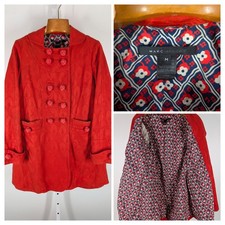 Marc Jacobs Resort 2011 Red Jacquard Coat M Rosette Knot Button Floral Lined 36"