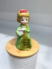 1978 Jasco Merri-Bells Porcelain Christmas Bell Girl Figurine W/ Bunny Vintage