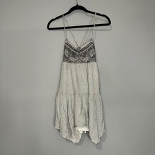 American Eagle Outfitters XXS White Black Embroidered Handkerchief Mini Dress