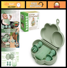 Silicone Travel Baby Feeding Set - Suction Plate, Bib, Spoon Fork, 6M