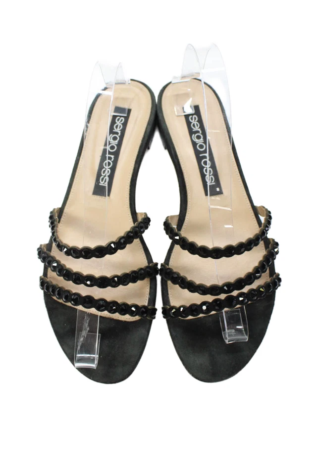 Sergio Rossi Womens Strappy Rhinestone Detail Slide Sandals Black Size 9.5 - Image 2 of 4