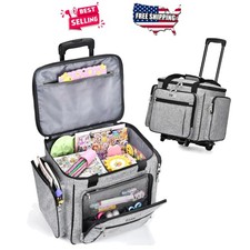 Rolling Craft Bag with Wheels 17x12x12 Tote Organizer Removable Folding Hand ...
