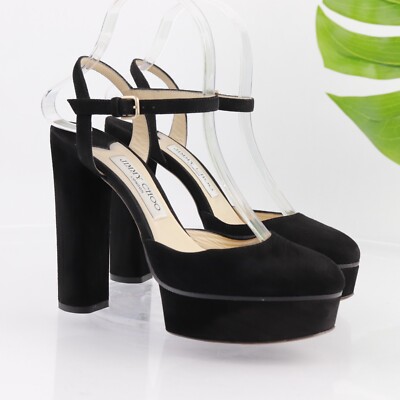 Jimmy Choo Womens Maple Pump Size 37 7 Black Suede Platform Block