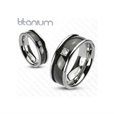 Anello Fidanzamento Uomo Virile Titanio E Placca Nero 1 Zircone Elegante 3638