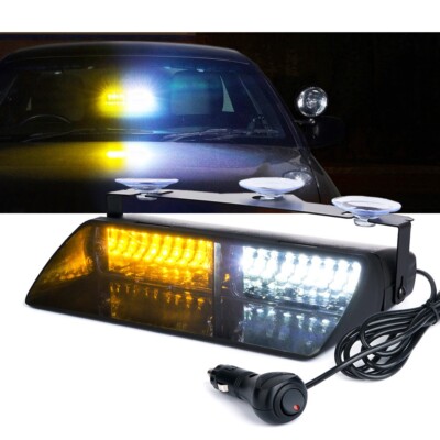 Xprite Windshield 16 LED Strobe Light Car Truck Emergency Warning White Amber
