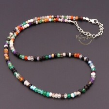 A Beautiful Multi Mix Faceted Roundlle Beaded Necklace 18" For Girls Women Gift