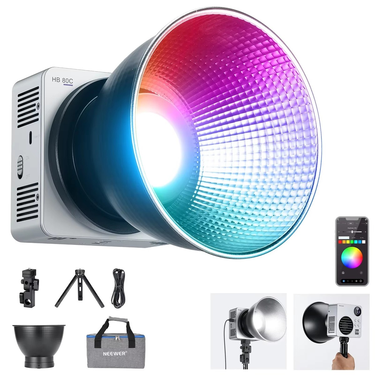 100w 家電 NEEWER HB80C RGBWW LEDビデオライト PD 100Wアダプター