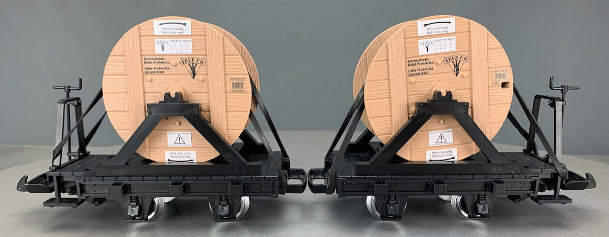 G Scale LGB 43170 TELE CO Reel Cars w/brake platform 2 Car Set MTL