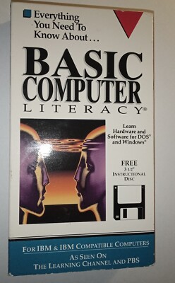 Basic Computer Literacy, VHS, w/3.5'' Floppy, Computer Education, For IBM, Used.