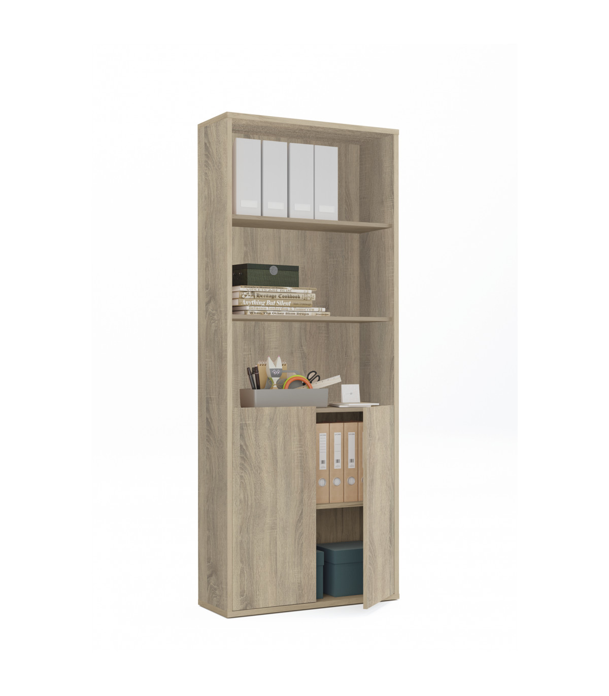 PTARCH, Estantería-1 dos puertas acabado roble cambrian, 196.5 cm(alto)75.5 cm(a