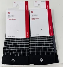 Lululemon Power Stride Crew Socks 2 Pair Reflective Size M Women's 6.5-8.5 Black