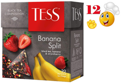 12 PACK - TESS BANANA SPLIT STRAWBERRY BLACK TEA RF NO GMO Made in Russia 240Bag