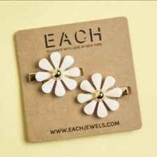 EACH Jewels Flower Daisy Hair Clip Barrette 2 Pack Pearl White Gold New In Pkg