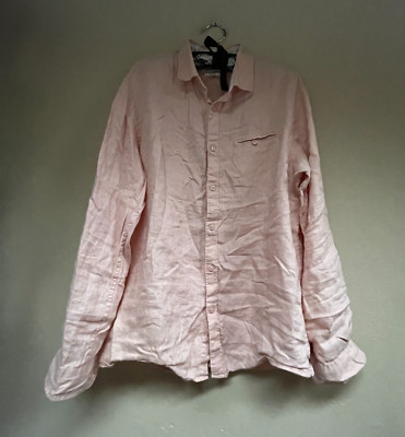 Celio Women's Size 15 Long Sleeve Shirt Button Down Lightweight Top Linen Pink