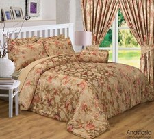 King Size Anastasia Luxury Jacquard Gold Bedspread Throw Over Set Pillowshams
