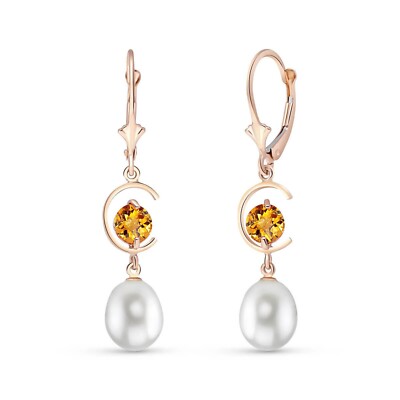 14K. GOLD OHRRING MIT HEBELRÜCKEN UND CITRINEN & PERLEN