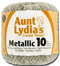 Aunt Lydia's  Metallic Crochet Thread - Size 10 - Silver/Silver, 100 yd