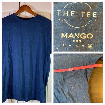 Mango Basic T Shirt Mens XL Gray Crew Neck Cotton Speckled Starry Night