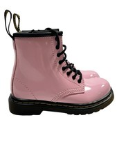 Dr. Martens Girls Patent Leather Lace-Up Side Zip Combat Boots Pink Size 7