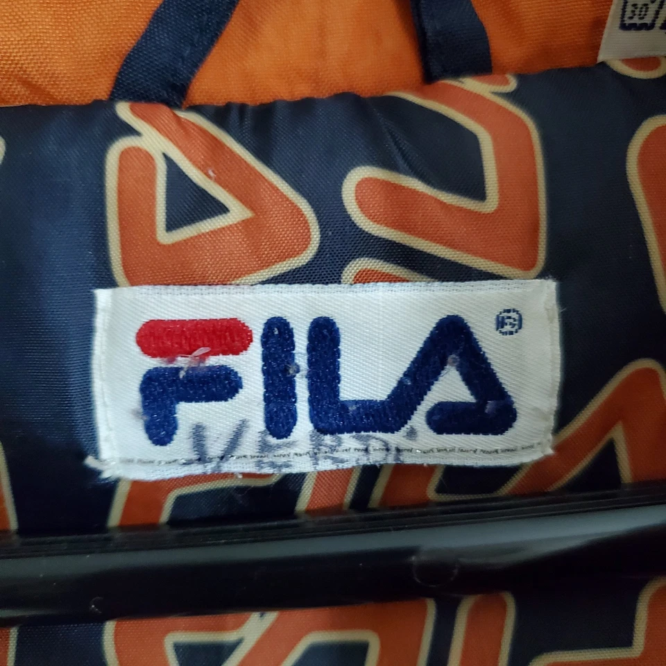 Vintage 90s Fila Puffer Ski Jacket Mens XL Atatchable Hood Orange Blue Retro - Image 4 of 4