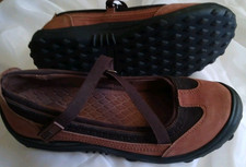 Lands End Flats Slip On Mary Jane Comfort Shoes 7B Leather Brown/Black Gorpcore