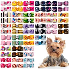 PET SHOW 20 Pack Mini Small Dogs Hair Bows With Rubber Bands Ribbon Rhineston...