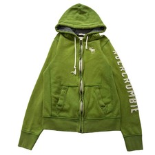 Abercrombie  Fitch Women's Apple Green Cotton Full Zip Hoodie Distressed Size M