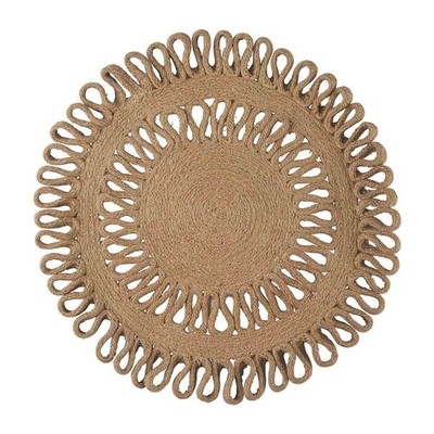 JUTE PLACEMATS 16'' Round Woven Natural Fiber Luped Edge Modern Rustic Cottage