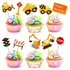 34 Stück Baufahrzeug Cupcake Topper - Auto Traktor Torten Dekoration