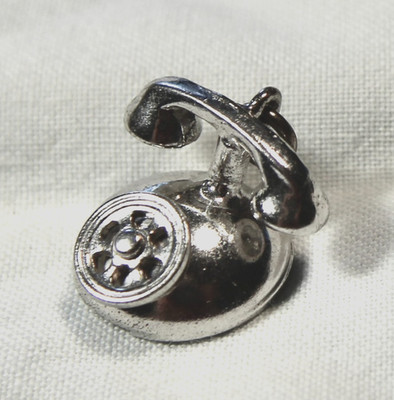 Vintage sterling silver charm, rotary telephone with moving dial