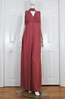 Anthropologie Maeve Size 14 Red Farida Rayon Empire Waist Wide Leg Jumpsuit
