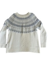 Talbots Fair Isle Sweater Women  s L Petite Off White Cottagecore Snowflake Knit