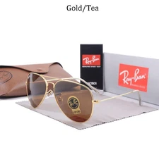 New Ray B 3025 Aviator Sunglasses Unisex Gold Frame Brown Glass Lens with Box