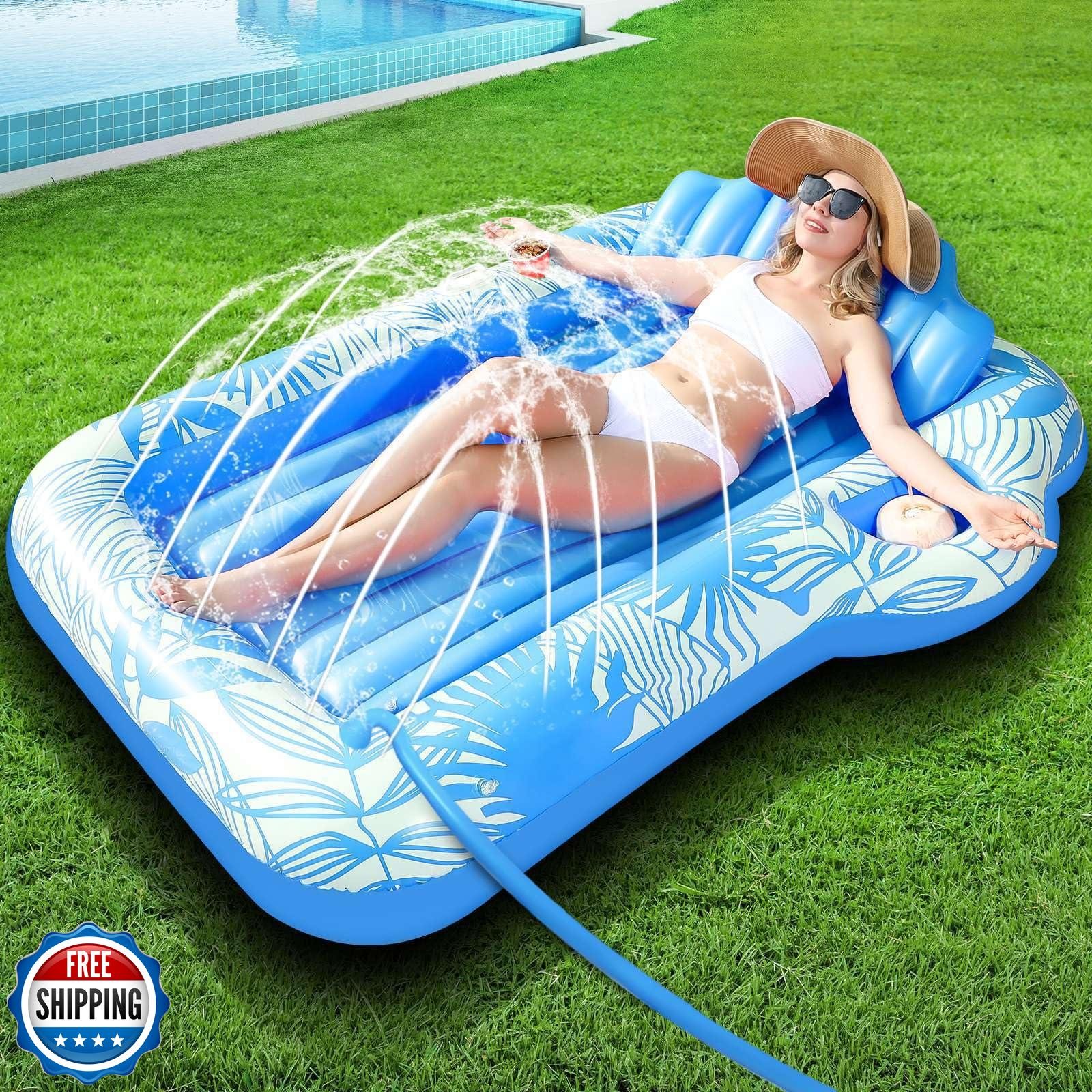 72-Inch Inflatable Tanning Pool Lounger Float with Cooling Sprinkler for Ultimate Relaxation