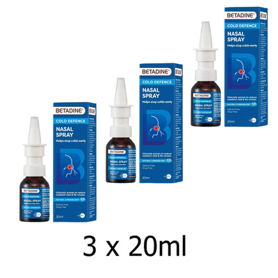 3 X Betadine Adult Cold Defence Nasal Spray 20ml Helps Stop Colds Early