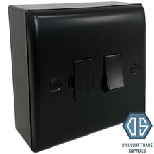 Matt Black Switched Fused Spur & 32mm Black Surface Pattress Back Box